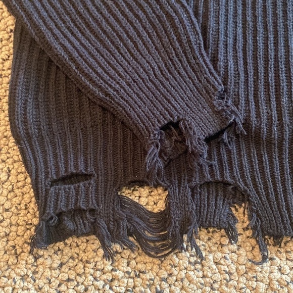 Malibu Sugar Black Distressed Sweater Size Small in EUC - Picture 2 of 7